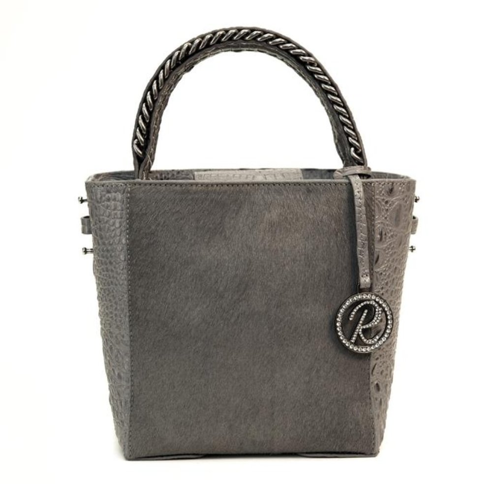 Raviani Grey Croc-Embossed Leather Handbag